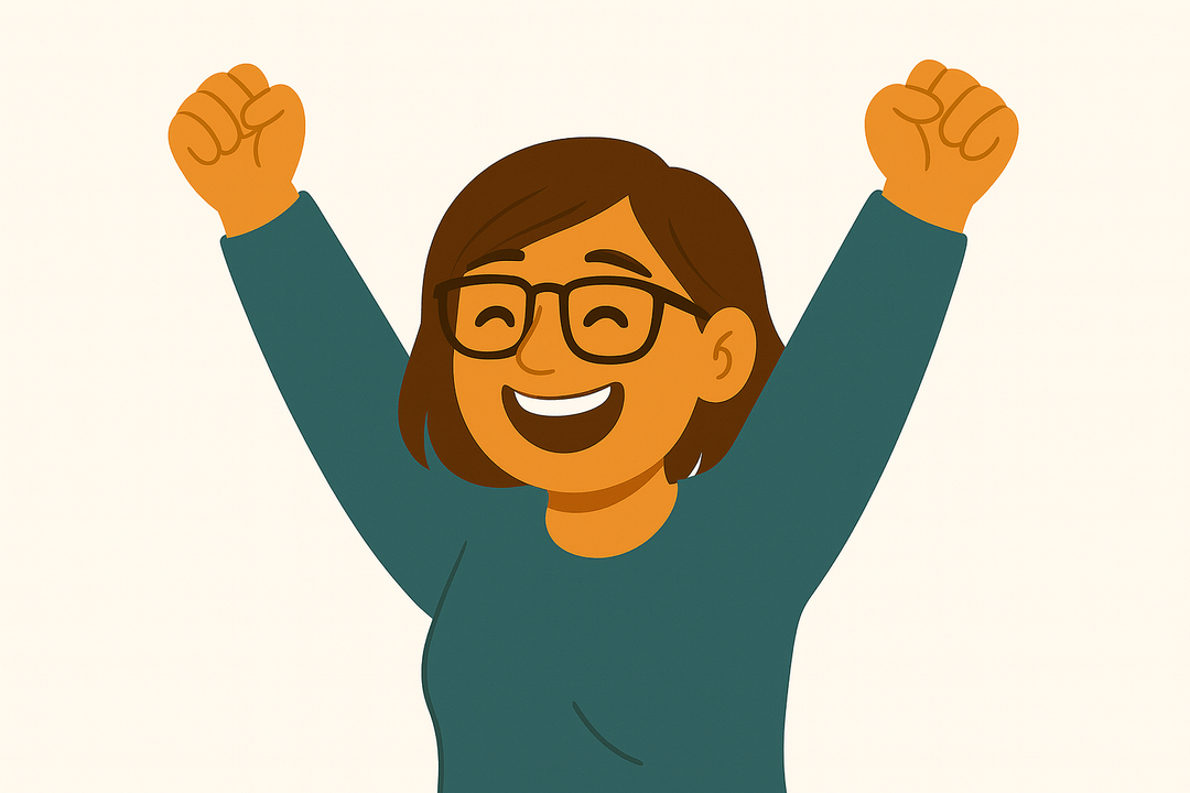 Illustration of woman happy with her idea coming true