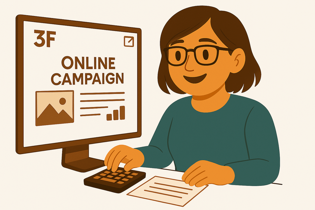 Illustration of woman creating a campaign through the platform
